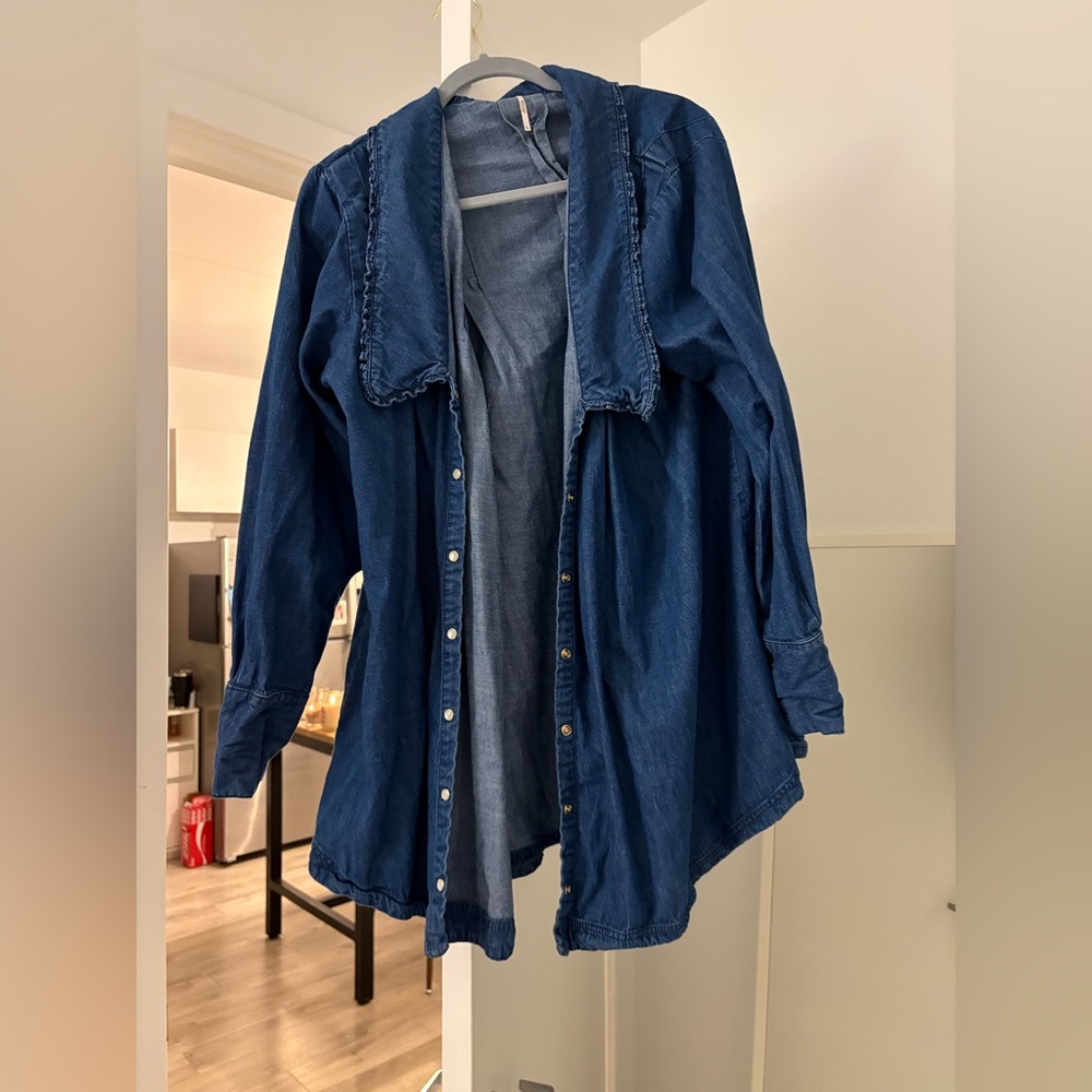 Free People Dark Blue Denim Button-Down Shirt